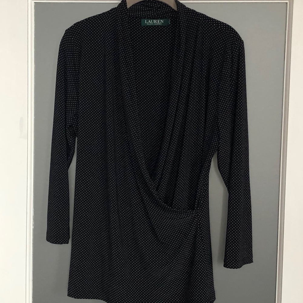 EUC Lauren Ralph Lauren Polka Dot Faux Wrap Knit